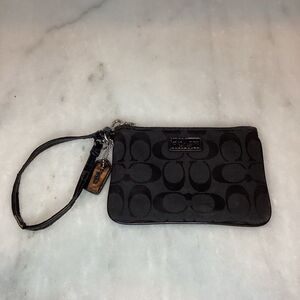 Coach Wristlet Bag Purse Black Jacquard Signature Logo Pouch Wallet
